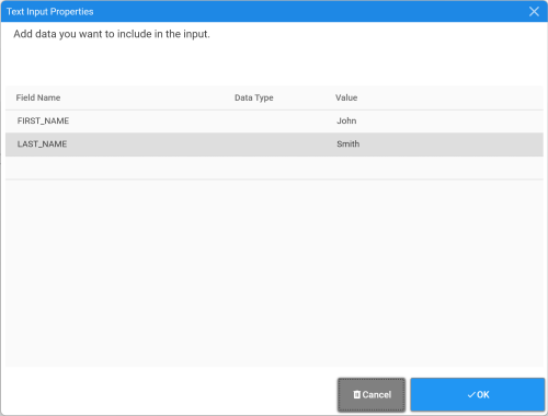 text input activity property window example